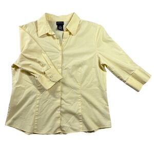 George Stretch Womens XL Butter Yellow Chamomile 3/4 Sleeve Button Down Shirt